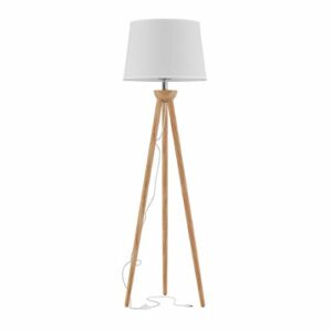 Lavish Home Tripod Floor Lamp-Modern Light with LED Bulb Included-Natural Oak Wood with White Shade for Bedroom, Living Room, or Home Office