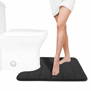 Yimobra Memory Foam Toilet Bath Mat U-Shaped, Soft and Comfortable, Super Water Absorption, Non-Slip, Thick, Machine Wash and Easier to Dry for Bathroom Commode Contour Rug, 24 X 20 Inches, Black