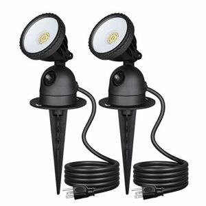 EDISHINE LED Outdoor Spotlight Waterproof, Dusk to Dawn Spot Lights Outdoor, 120V 12W 1200LM 4000K Plug in Landscape Light for Outdoor Christmas Decorations, Flag, 3 FT Extension Cord 2 Pack