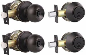 2 Pack Keyed Alike Entry Door Knob and Single Cylinder Deadbolt Lock Set Security for Entrance and Front Door, Exterior Door Lock Set with Deadbolt in Oil Rubbed Bronze Finish, Door Knob with Deadbolt
