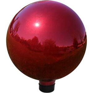 Sunnydaze Gazing Globe Glass Mirror Ball, 10 Inch, Stainless Steel Red