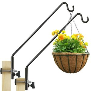 2 Packs Extended Fence Deck Hook Rail Hook Heavy Duty Bird Feeder Hook, 360 Degree Rotary and Length Adjustable Plant Bracket for Bird Feeders Planters Suet Baskets Lanterns Wind Chimes and More
