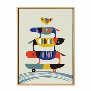 Kate and Laurel Sylvie Skate Dogs Colorful Animal Block Print in Framed Canvas Wall Art by Rachel Lee, 23x33 Natural