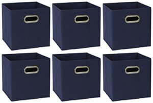 Household Essentials 81-1 Foldable Fabric Storage Bins | Set of 6 Cubby Cubes with Handles | Navy Blue, 6 lbs