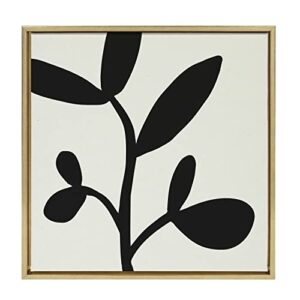Kate and Laurel Sylvie Modern Botanical Neutral Abstract 2 Framed Canvas Wall Art by The Creative Bunch Studio, 22x22 Gold, Decorative Shadow Art for Wall