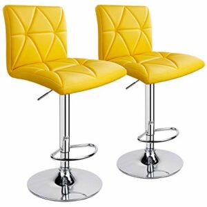 Leader Accessories Bar Stool, Hydraulic Square Back Diagonal Line Adjustable Bar Stools, Set of 2 (Yellow)