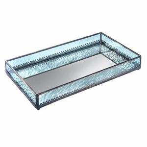 Turquoise Blue Glass Tray Mirrored Bottom Decorative Bathroom Vanity Cosmetic Makeup Organizer Jewelry Display Perfume Holder Dresser Home Décor Candle Tray Gift for Woman J Devlin Tra 126