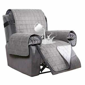 100% Waterproof Suede Recliner Chair Cover Sofa Cover for Recliner Couch Cover for Recliner 1 Seat, Velvet Recliner Cover Pet Cover for Recliner, Feature Non Slip Backing and Durable Strap, Dove