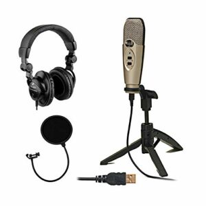 CAD U37 USB Studio Condenser Recording Microphone (Champagne) with Polsen HPC-A30 Monitor Headphone & Pop Filter Bundle