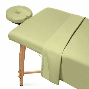 Saloniture 3-Piece Flannel Massage Table Sheet Set - Soft Cotton Facial Bed Cover - Includes Flat and Fitted Sheets with Face Cradle Cover - Sage Green