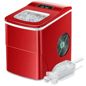 AGLUCKY Counter top Ice Maker Machine,Compact Automatic Ice Maker,9 Cubes Ready in 6-8 Minutes,Portable Ice Cube Maker with Scoop and Basket,Perfect for Home/Kitchen/Office/Bar (Red)