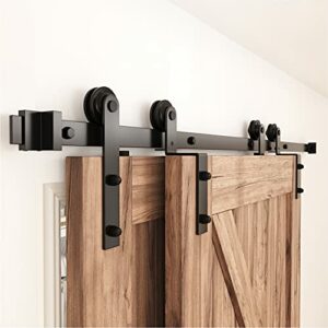 ZEKOO 4 FT- 12 FT Bypass Sliding Barn Door Hardware Kit, Single Track, Double Wooden Doors Use, Flat Track Roller, One-Piece Rail Low Ceiling (6FT Single Track Bypass)