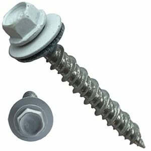 Metal Roofing Screws-#10 x 1.5” – Self Tapping Hex Head with EPDM Rubber Washer – for Metal to Wood, Corrugated Roofing, Siding, Sheds, Pancake Screw - ¼” Hex Drive Easy Installation - White (250)