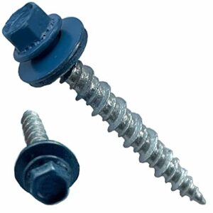 Metal Roofing Screws - #10 x 1.5” – Self Tapping ¼” Hex Head with EPDM Rubber Washer – for Metal to Wood, Corrugated Roofing, Siding, Sheds, Pancake Screw - Hex Drive Easy Install - Blue (100)