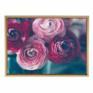 Kate and Laurel Sylvie Pink Flower Bouquet Framed Canvas Wall Art by Kristy Campbell, 18x24 Gold