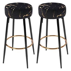 Duhome Modern Round Velvet Bar Stools Set of 2, Dining Chair Stools Bronzing Upholstered with Golden Footrest 30 Inches Height for Kitchen Island Coffee Shop Bar Home Balcony, Black & Gold