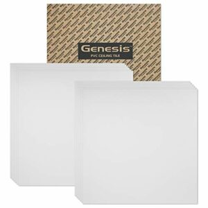 Genesis 2ft x 2ft Smooth Pro White Ceiling Tiles - Easy Drop-in Installation – Waterproof, Washable and Fire-Rated - High-Grade PVC to Prevent Breakage - Package of 12 Tiles
