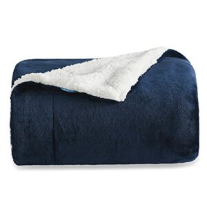 BEDSURE Sherpa Fleece Blankets Twin Size - Navy Blue Thick Fuzzy Warm Soft Twin Blanket for Bed, 60x80 Inches