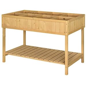 Outsunny Wooden Raised Garden Bed with 8 Slots, Elevated Planter Box Stand with Open Shelf for Limited Garden Space to Grow Herbs, Vegetables, and Flowers