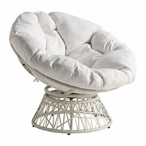 OSP Home Furnishings Wicker Papasan Chair with 360-Degree Swivel, 40” W x 36” D x 35.25” H, White Frame with White Cushion