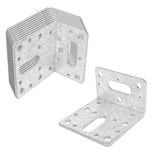 OTTFF 10 Pcs Hot Dip Galvanized Timber Connector Adjustable Slot Bracket, Steel #51 90 Degree L Right Angle Brackets Tie Plate Metal Joint, Thickness 2mm Corner Brace Reinforcing Deck Fence Repair