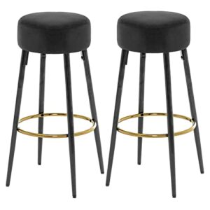 Fefances Black Bar Stools Set of 2 Modern Round Velvet Bar Stools Kitchen Breakfast Round Dining Chair 30 inch Height