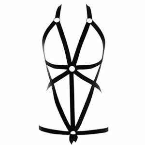 Body Harness Full for Women Garter Belts Set Strappy Lingerie Punk Gothic Elastic Adjust Bodysuit Party Dancing Action Art Wear (Black N20)