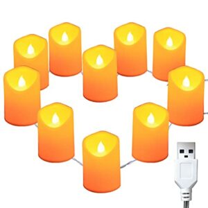 Uonlytech LED flameless Candle, 4.9ft 10 Led Flameless Candles String Lights, LED Tea Light Candle Light, Plug in Flickering LED Candles Decorations for Home Christmas Living Room Wedding Party
