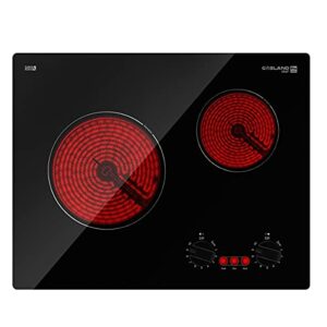 Electric Cooktop for Apartment, GASLAND Chef 21'' Built in Radiant Electric Cooktop, 240V Ceramic Electric Stove 2 Burners, 9 Heating Levels, Knobs Control, Instant Heating Up, UL Approved
