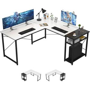 Ecoprsio L-Shaped Desk Large L Shaped Gaming Desk with Storage Shelves White Corner Desk Writing Study Table for Home Office Gaming Workstation, White and Black