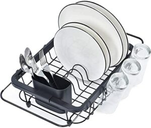 TOOLF Expandable Dish Drying Rack Over The Sink Adjustable Dish Rack in Sink Or On Counter Dish Drainer with Utensil Holder Rustproof for Kitchen