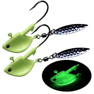 QualyQualy Underspin Jig Heads Glow Luminous Fishing Jigs with Blade Spinner 7g(1/4 oz) 10pcs