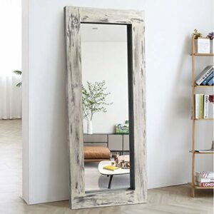 KIAYACI Floor Mirror Wood Frame Wall Mounted Mirror Distressed Style Wide Frame Dressing Make Up Mirror for Bathroom/Bedroom/Living Room/Dining Room/Entry/Farmhouse (Light Gray, 58