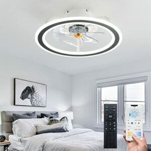 EKIZNSN Black Bedroom Small Ceiling Fan with Lights Remote Control, 20'' Low Profile Fan with Light Flush Mount for for Dining Room/ Bedroom/ Kitchen