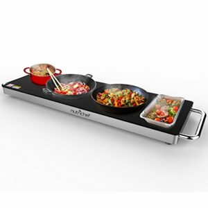 Portable Electric Food Hot Plate - Stainless Steel Warming Tray Dish Warmer w/ Black Glass Top - Keep Food Warm for Buffet Serving, Restaurant, Parties, Table or Countertop Use - NutriChef PKWTR40
