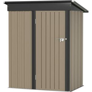 Greesum Metal Outdoor Storage Shed 5FT x 3FT, Steel Utility Tool Shed Storage House with Door & Lock, Metal Sheds Outdoor Storage for Backyard Garden Patio Lawn (5' x 3'), Brown