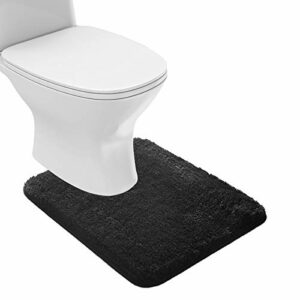 Suchtale Bathroom Contour Rug Non Slip Bath Mat Water Absorbent Soft Microfiber Shaggy Bathroom Mat Machine Washable Bath Rug for Bathroom Thick Plush U Shape Toilet Rug (20 x 24, Black)