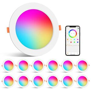 SikSog Smart Recessed Lighting 4 Inch Color Changing 12W LED Downlight, 1000 Lumen Recessed Ceiling Light, RGB & Daylight 5000K Dimmable by Bluetooth Control - 12 Pack