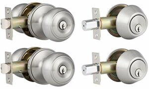 2 Pack Entry Door Knob and Single Cylinder Deadbolt Combo Pack in Satin Nickel, Keyed Alike Exterior Door Lock Set with Deadbolt, Door Knobs with Deadbolt for Entrance and Front Door