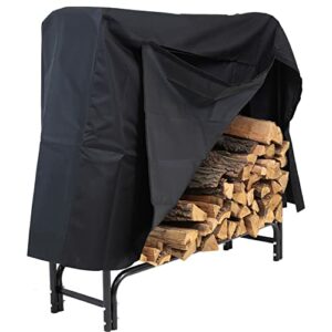 Sunnydaze Outdoor Firewood Log Rack and Cover Set - 4-Foot Powder-Coated Steel Lumber Storage System with Durable Weather-Resistant Protective Black PVC Top