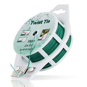 YDSL 328ft (100m) Twist Ties, Green Garden Plant Ties with Cutter for Gardening and Office Organization, Home