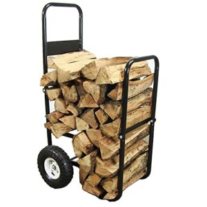Sunnydaze Firewood Log Cart Carrier - Outdoor or Indoor Black Steel Wood Rack Storage Mover - Rolling Wheeled Metal Dolly Hauler - Wood Moving Equipment