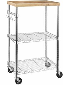 Amazon Basics Kitchen Storage Microwave Rack Cart on Caster Wheels with Adjustable Shelves, 175-Pound Capacity - Chrome/Wood