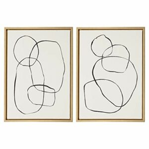 Kate and Laurel Sylvie Modern Circles and Going in Circles Framed Linen Textured Canvas Wall Art by Teju Reval, 2 Piece 18x24 Gold Abstract Wall Decor