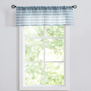 Fragrantex Blue Striped Valance Curtains 15 inches for Kitchen Windows/Bathroom/Dining Room Linen Textured Semi Sheer Farmhouse Cafe Window Toppers Small Curtain Rod Pocket,56