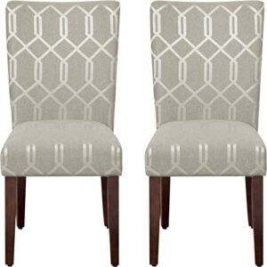 HomePop Parsons Classic Upholstered Accent Dining Chair, Set of 2, Pewter Grey and Lattice Cream