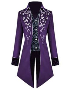 Crubelon Men's Steampunk Vintage Tailcoat Jacket Gothic Victorian Frock Coat Uniform Halloween Costume (Purple, 3XL)
