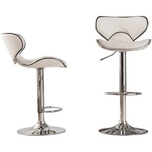 Roundhill Furniture Masaccio Cushioned Leatherette Upholstery Airlift Adjustable Swivel Barstool with Chrome Base, Set of 2, White
