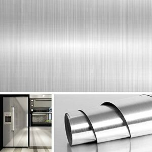 Livelynine Brushed Nickel Vinyl Peel and Stick Wallpaper Decorative Stainless Steel Contact Paper for Countertops Kitchen Cabinets Appliances Dishwasher Fridge Refrigerator Stove Covers 15.8x78.8 Inch