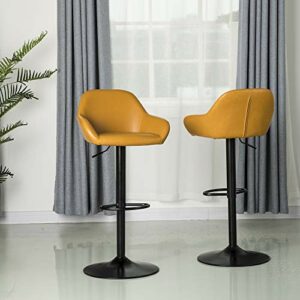 glitzhome Mid Century Bar Stools Set of 2 Vintage Swivel Leather Bar Chair with Backrest and Footrest, Modern Pub Kitchen Counter Height Barstools, Mustard Yellow